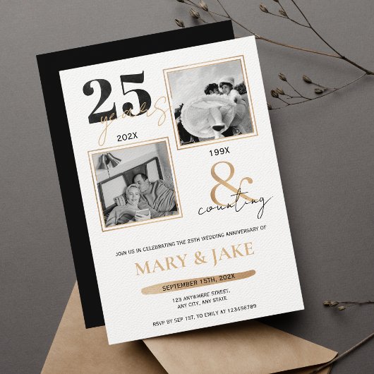 Invitation 25e anniversaire de mariage de Silver Then & Now 2