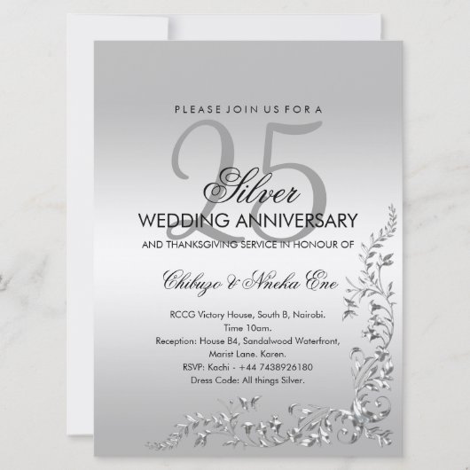 Invitation 25e anniversaire de mariage décoration (Devant)