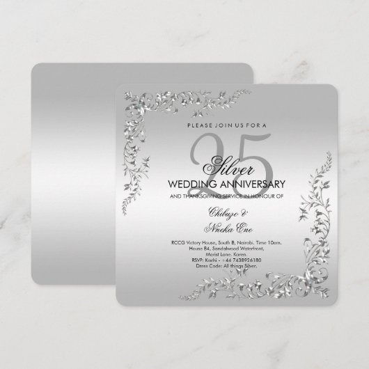 Invitation 25e anniversaire de mariage décoration (Devant / Derrière)