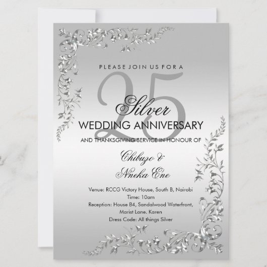 Invitation 25e anniversaire de mariage décoration (Devant)