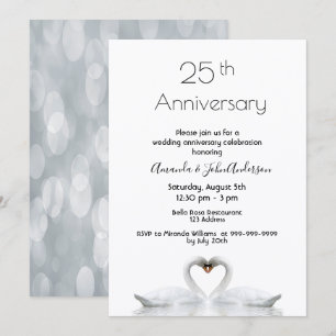 Invitation 25e anniversaire de mariage deux cygnes amoureux b