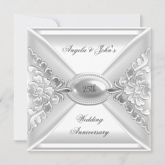 Invitation 25e anniversaire de mariage élégant argent blanc (Devant)