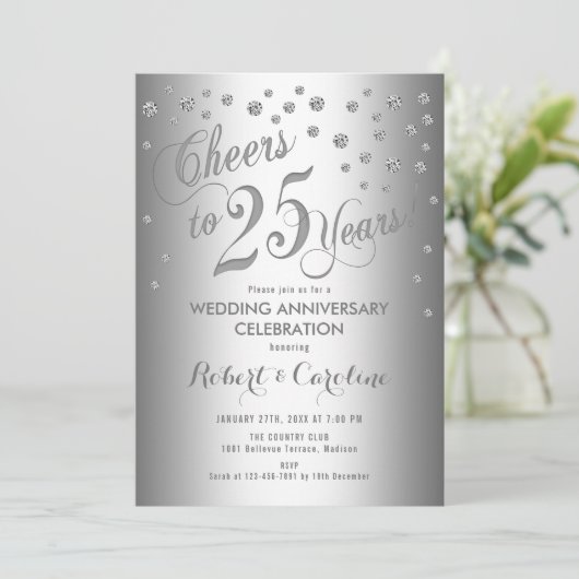 Invitation 25e anniversaire de mariage - Élégant argent blanc (Debout devant)