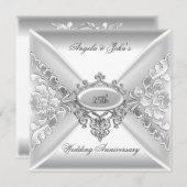 Invitation 25e anniversaire de mariage élégant argent blanc (Devant / Derrière)