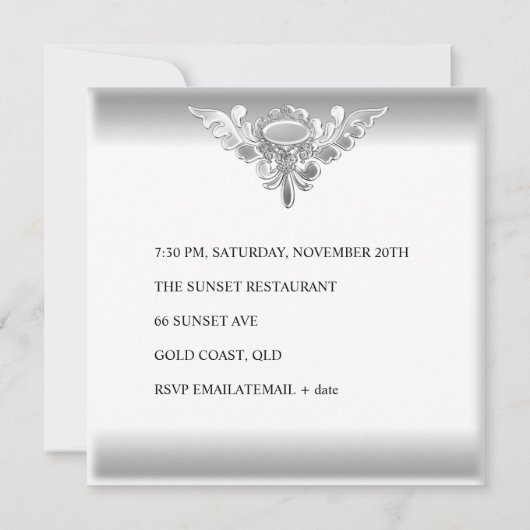 Invitation 25e anniversaire de mariage élégant argent blanc (Dos)