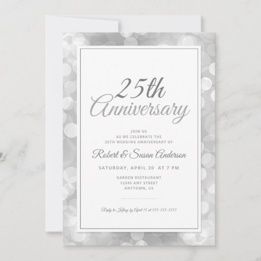 Invitation 25e anniversaire de mariage | Élégant Bokeh argent (Devant)