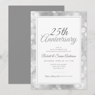 Invitation 25e anniversaire de mariage   Élégant Bokeh argent