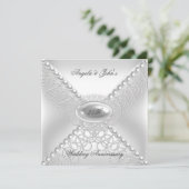 Invitation 25e anniversaire de mariage élégant perle blanc (Debout devant)