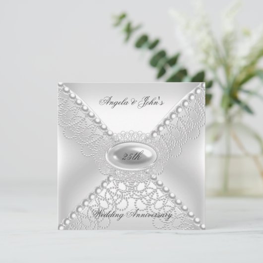 Invitation 25e anniversaire de mariage élégant perle blanc (Debout devant)