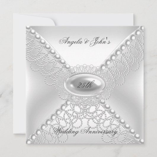 Invitation 25e anniversaire de mariage élégant perle blanc (Devant)