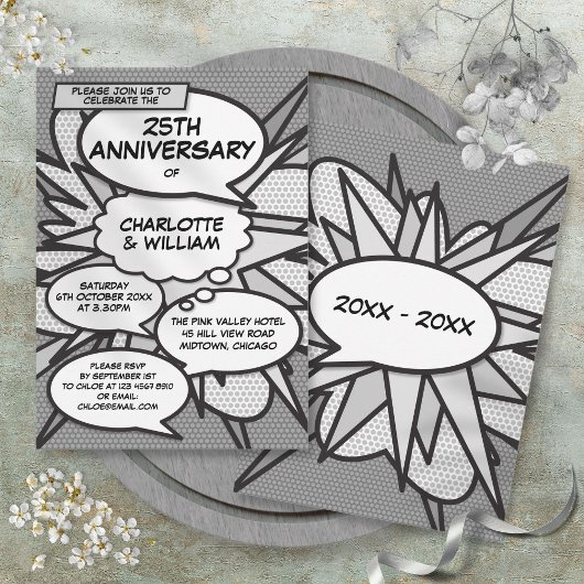 Invitation 25e Anniversaire de Mariage en Bande Dessinée Pop 