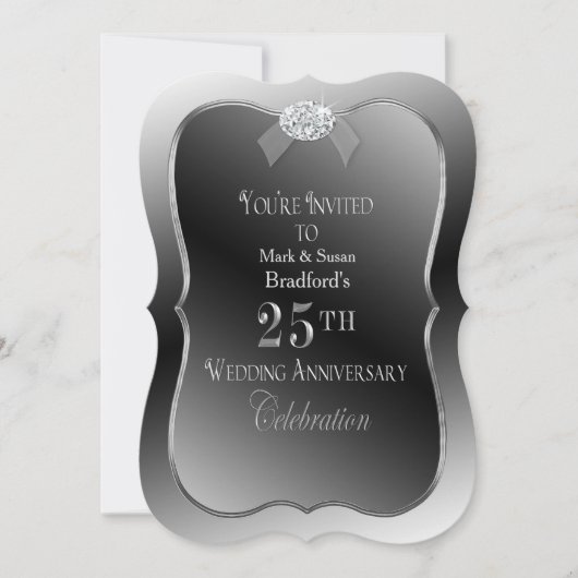 Invitation 25e anniversaire de mariage - Faux diamant argenté (Devant)
