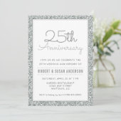 Invitation 25e Anniversaire de Mariage Faux Paillettes Argent (Debout devant)