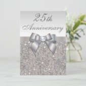 Invitation 25e anniversaire de mariage Faux Sequins et nœud (Debout devant)