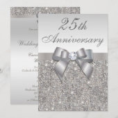Invitation 25e anniversaire de mariage Faux Sequins et nœud (Devant / Derrière)