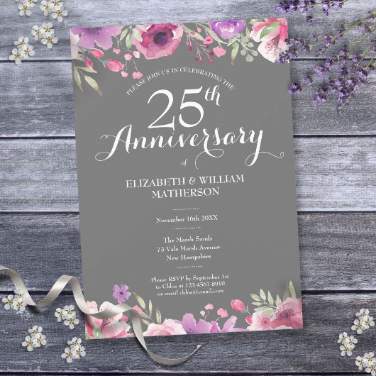 Invitation 25e Anniversaire de Mariage Fleurs de Campagne Arg