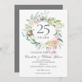 Invitation 25e Anniversaire de Mariage Fleurs de Roses Change (Devant / Derrière)