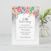 Invitation 25e anniversaire de mariage Fleurs roses argentées (Debout devant)