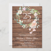 Invitation 25e Anniversaire de Mariage Floral Bois Rustique (Devant)
