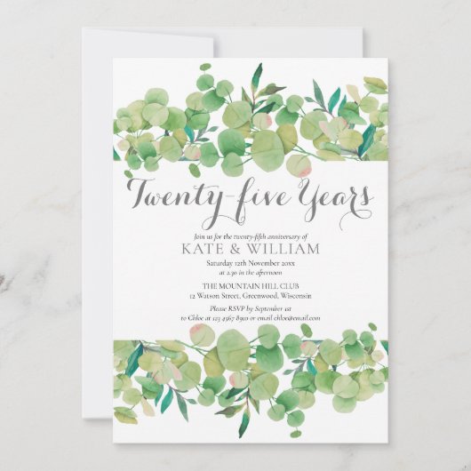 Invitation 25e Anniversaire de Mariage Floral de Verdure (Devant)