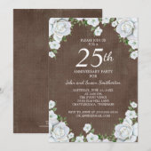 Invitation 25e anniversaire de mariage floral marron et blanc (Devant / Derrière)