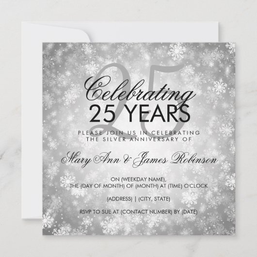 Invitation 25e Anniversaire de Mariage Hiver Merveilleux Arge (Devant)