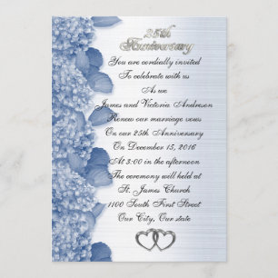Invitation 25e anniversaire de mariage Hydrangea bleue
