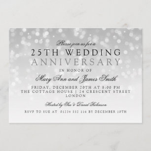 Invitation 25e Anniversaire de Mariage Lumières Silver Sparkl