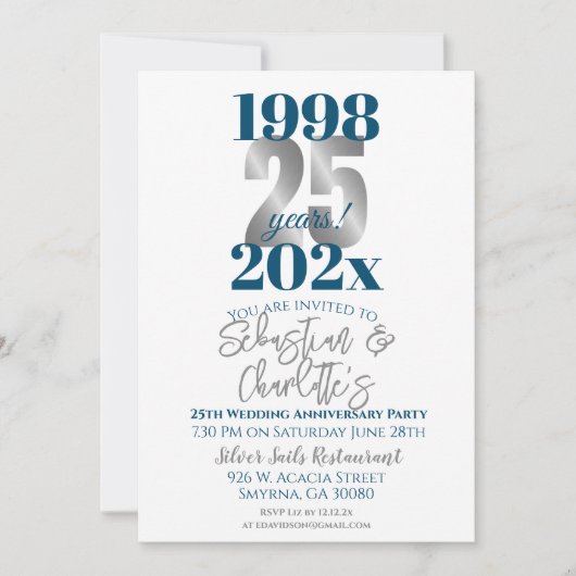 Invitation 25e anniversaire de Mariage Moderne (Devant)