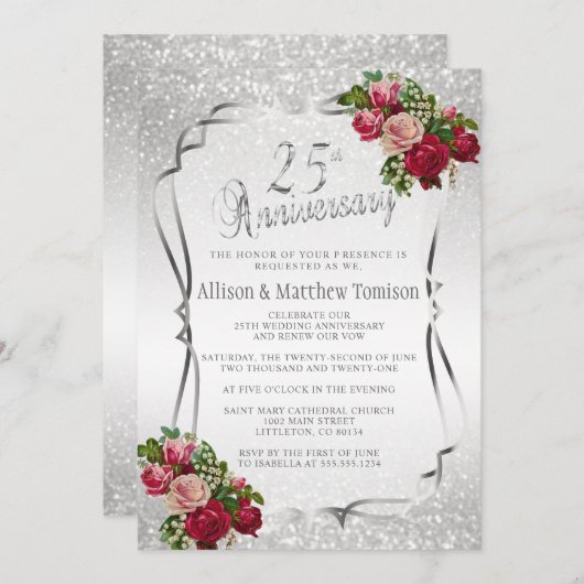 Invitation 25e Anniversaire de Mariage Noces d'argent | Texte (Devant / Derrière)