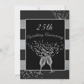 Invitation 25e Anniversaire de Mariage Noir Argent Élégant Ch (Devant)