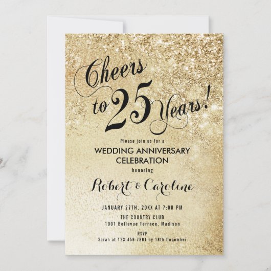 Invitation 25e anniversaire de mariage or (Devant)