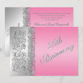 Invitation 25e Anniversaire de Mariage Orné de Rouleaux Argen (Devant / Derrière)
