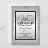 Invitation 25e anniversaire de mariage pailleté argent et noi (Devant)