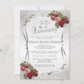 Invitation 25e Anniversaire de Mariage Paillettes Argentées | (Devant)