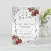 Invitation 25e Anniversaire de Mariage Paillettes Argentées | (Debout devant)