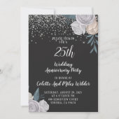 Invitation 25e Anniversaire de Mariage Paillettes d'Argent (Devant)