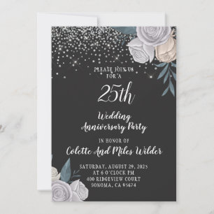Invitation 25e Anniversaire de Mariage Paillettes d'Argent