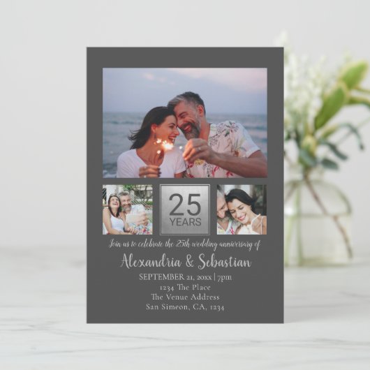 Invitation 25e Anniversaire de Mariage Personnalisé Gris Arge (Debout devant)
