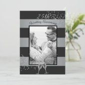 Invitation 25e Anniversaire de Mariage Photo Noir Argent (Debout devant)