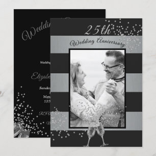 Invitation 25e Anniversaire de Mariage Photo Noir Argent