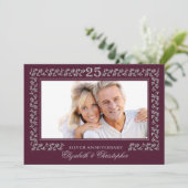 Invitation 25e Anniversaire de Mariage Prune Argent Photo (Debout devant)