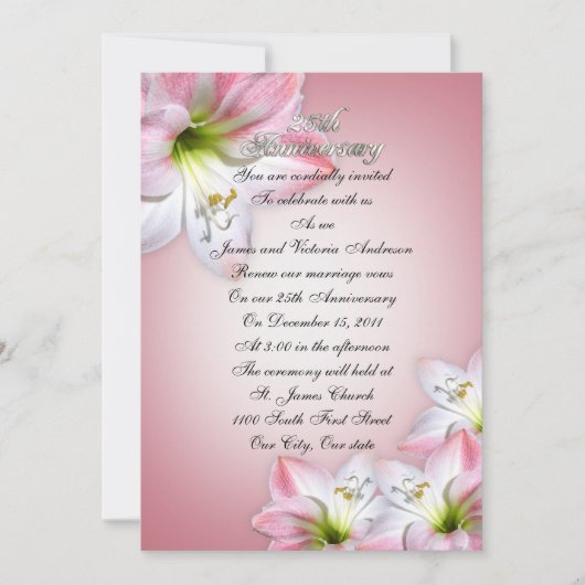 Invitation 25e anniversaire de mariage renouvellement de vœux (Devant)