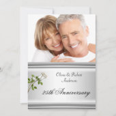 Invitation 25e Anniversaire de Mariage Rose Blanche Argentée (Devant)