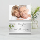 Invitation 25e Anniversaire de Mariage Rose Blanche Argentée (Debout devant)