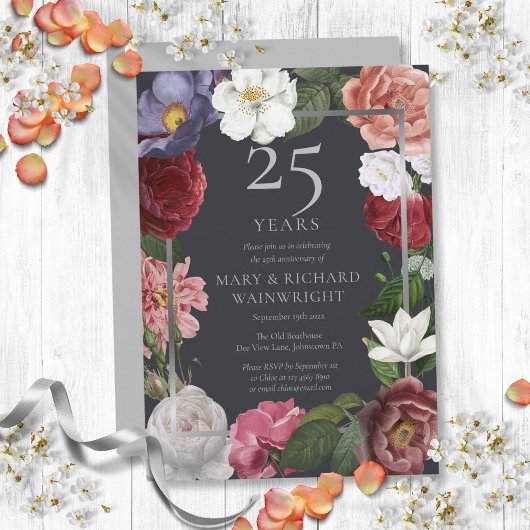 Invitation 25e Anniversaire de Mariage Rose de Campagne Argen