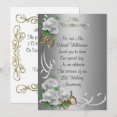 Invitation 25e anniversaire de mariage roses blanc (Devant / Derrière)