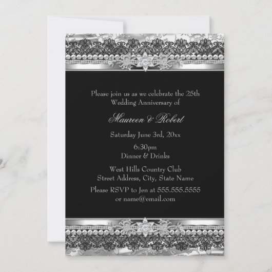 Invitation 25e anniversaire de mariage ruban en de (Dos)