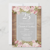 Invitation 25e Anniversaire de Mariage Rustique Roses (Devant)