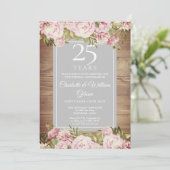 Invitation 25e Anniversaire de Mariage Rustique Roses (Debout devant)